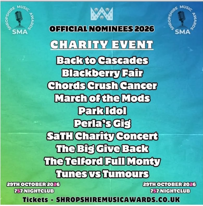 Shropshire Music Awards 2026 official Charity Event nominees